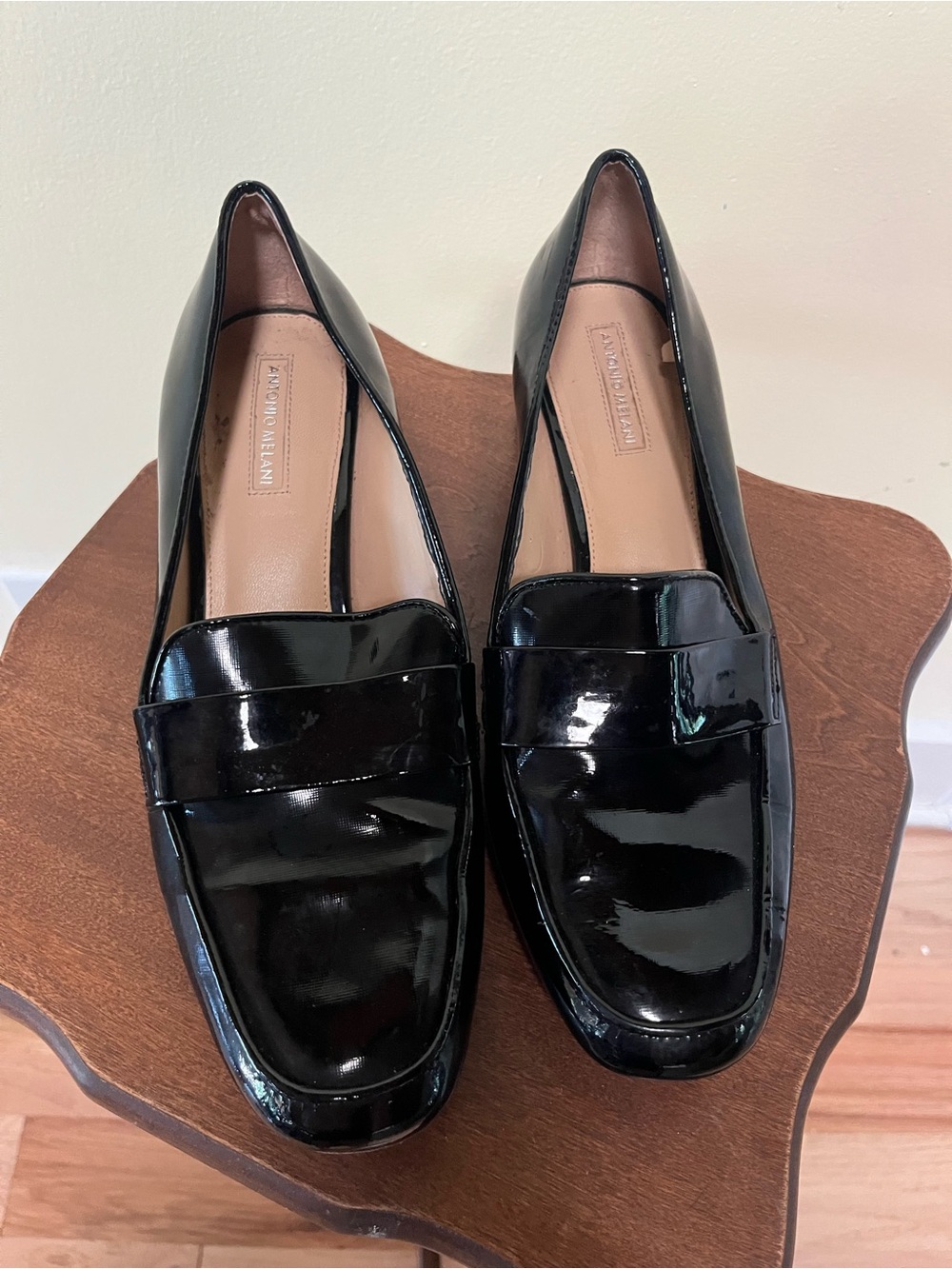 ANTONIO MELANI Black Patent Leather Penny Loafers